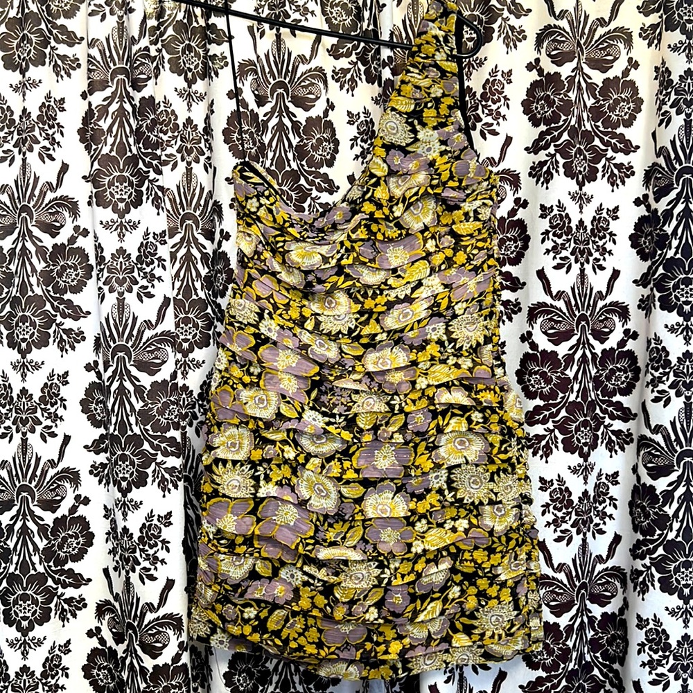 Zara Floral One Shoulder Mini Dress sz M